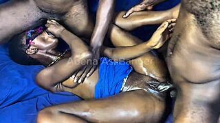 Double penetration threesome with two big black cocks, squirting everywhere