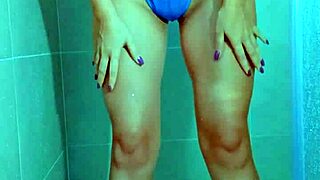 Check out college beauty's brazilian thong in shower tease!