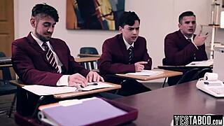 Horny students gangbang the huge tits BBW mature teacher in the classroom