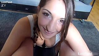 Latina teen slobbers on cock, Jimena Lago performs blowjob