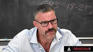 The college slut has her tight pussy destroyed by her pervert teacher in detention