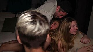 can three guys fuck a student's tight pussy at a party?