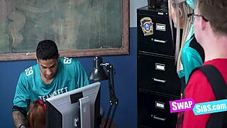 Nerdy step sis and cheerleader step sis swap in classroom