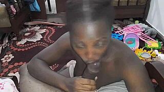 Stepmom role play as busty ebony thotiana gives sloppy blowjob on floor