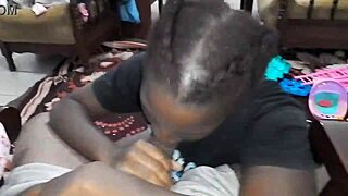 Stepmom role play as busty ebony thotiana gives sloppy blowjob on floor