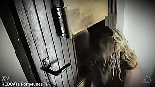 horny wife asks, 'want me to milk your hard dick at this homemade gloryhole?'