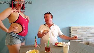 Naked Waitress Restaurant Guest Eats From The Waitresss Navel C2teaser