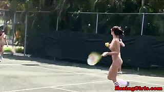 Hazing Babes Eating Pussy On A Tennis Court