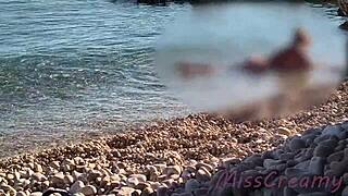 we got caught while teacher gives handjob on beach