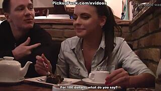 Exciting pickup porn with a cute college girl scene 1. brunette coed gets blowjob and facial in group threesome