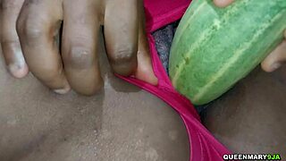 college girl used big cucumber deep in pussy while masturbating