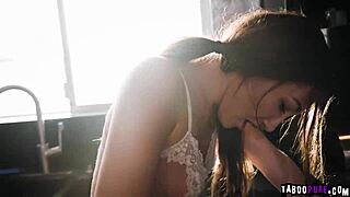 Aiden Ashley and Maya Woulfe tease each other passionately in the kitchen