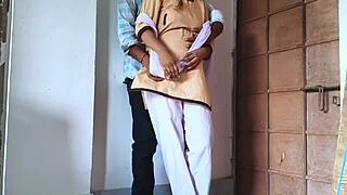 College student girl fucks her teacher in college shed!