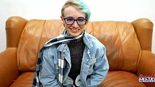 blue haired hottie raven gets her pussy fingered and fucked to swallow cum