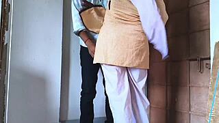 College student girl fucks her teacher in college shed!