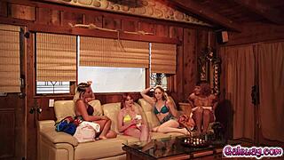 Lacy Lennon, Lily Larimar, Indica Monroe, and Apryl Rein Rim Each Other's Pussies in Group Orgy