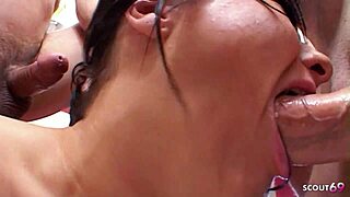 Tanned Sandra Romain's First Anal DP and DAP Group Sex with Big Dick Guys, Swallowing Loads