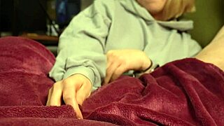 Watching TV Leads to Blonde's Big Cock Handjob and Ruined Orgasm