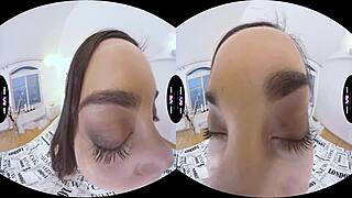 Skinny barely legal brunette teases her tight pussy solo in voyeur pov