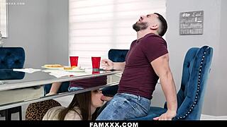 Stepsister's Shaved Pussy Welcomes Stepbro with Deepthroat Cowgirl