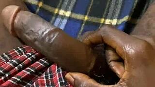 i'm jerkin this huge black monster cock so good college teen gets cum covered oiled muscles