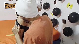 mature oiled teacher bends over for student's deep doggy anal ride to pass class