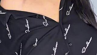 beautiful curvy college brunette stuffs lingerie pearls deep into her fat pussy