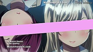 Two sexy anime hentai girls bent over for hardcore creampie doggystyle and blowjobs