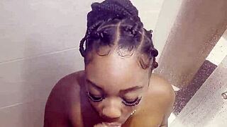 Damn Ebony Babe Gets Pounded Hard In Shower!